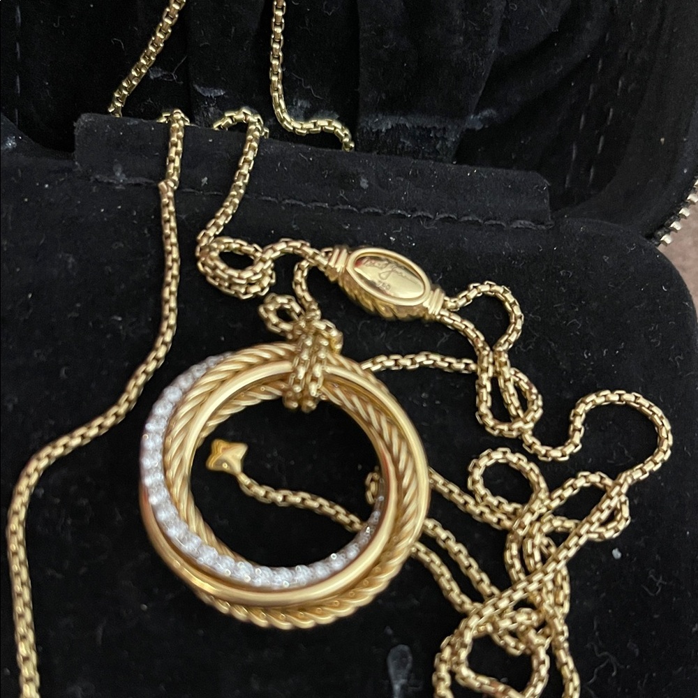 David Yurman Gold and Crystal Cable Double-Ring Necklace